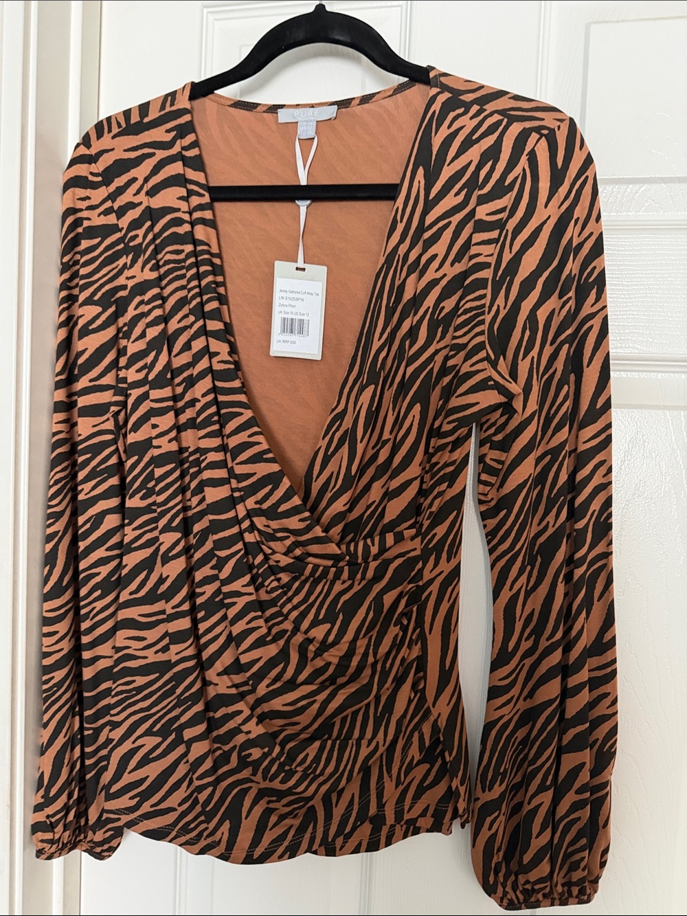 Pure Collection Caramel and Black Zebra-Print Wrap Top